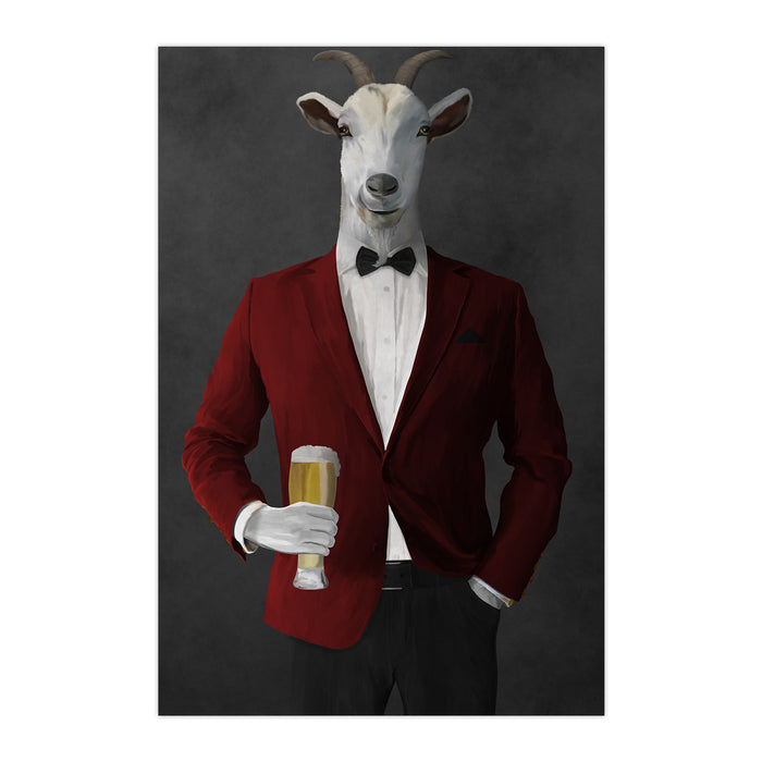Goat Drinking Beer Art - Red and Black Suit
