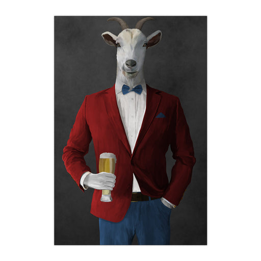 Goat Drinking Beer Art - Red and Blue Suit