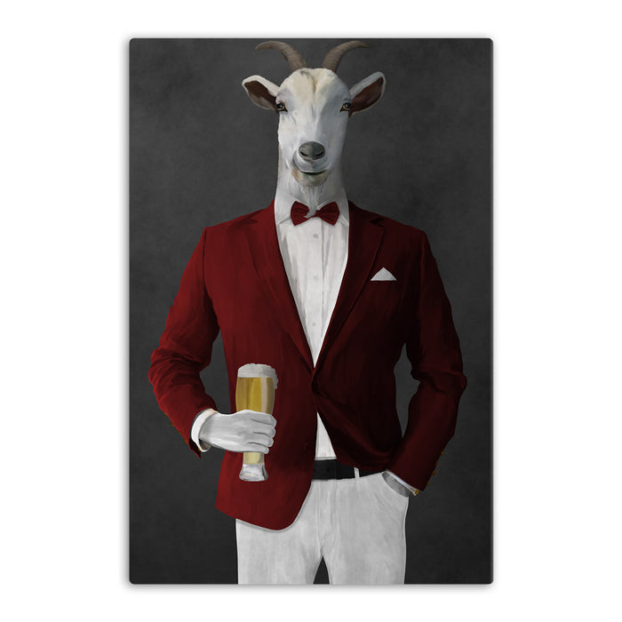 Goat Drinking Beer Art - Red and White Suit