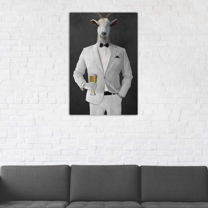 Goat Drinking Beer Art - White Suit
