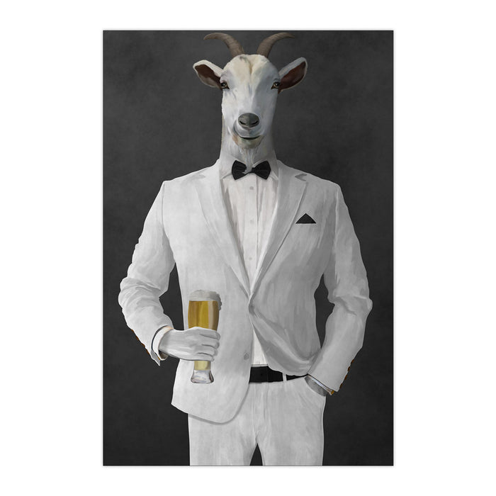 Goat Drinking Beer Art - White Suit