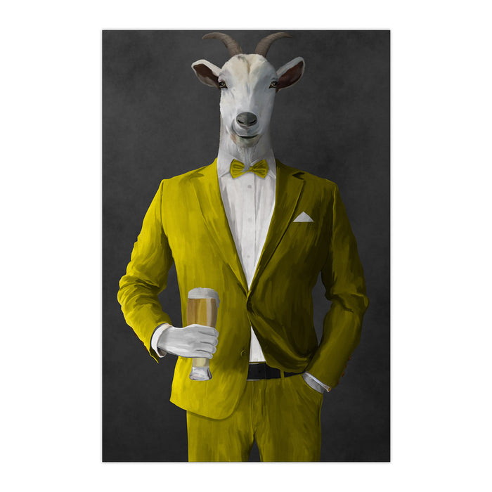 Goat Drinking Beer Art - Yellow Suit