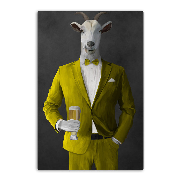 Goat Drinking Beer Art - Yellow Suit