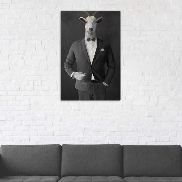 Goat Drinking Martini Art - Gray Suit