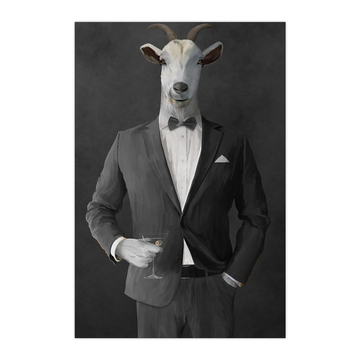 Goat Drinking Martini Art - Gray Suit