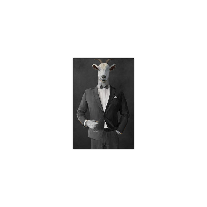 Goat Drinking Martini Art - Gray Suit