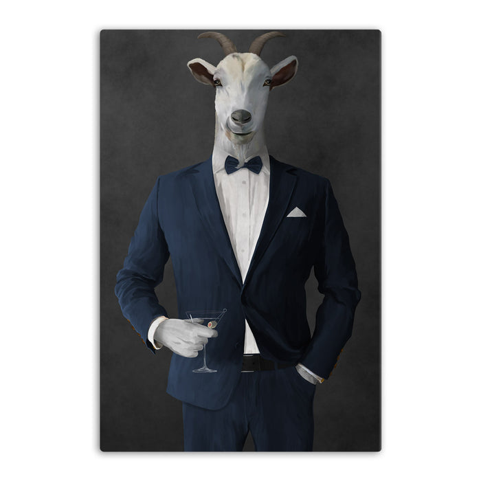Goat Drinking Martini Art - Navy Suit