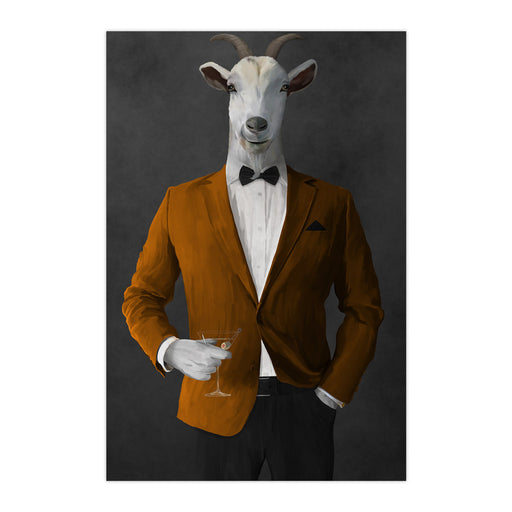 Goat Drinking Martini Art - Orange and Black Suit