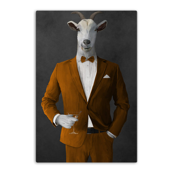 Goat Drinking Martini Art - Orange Suit