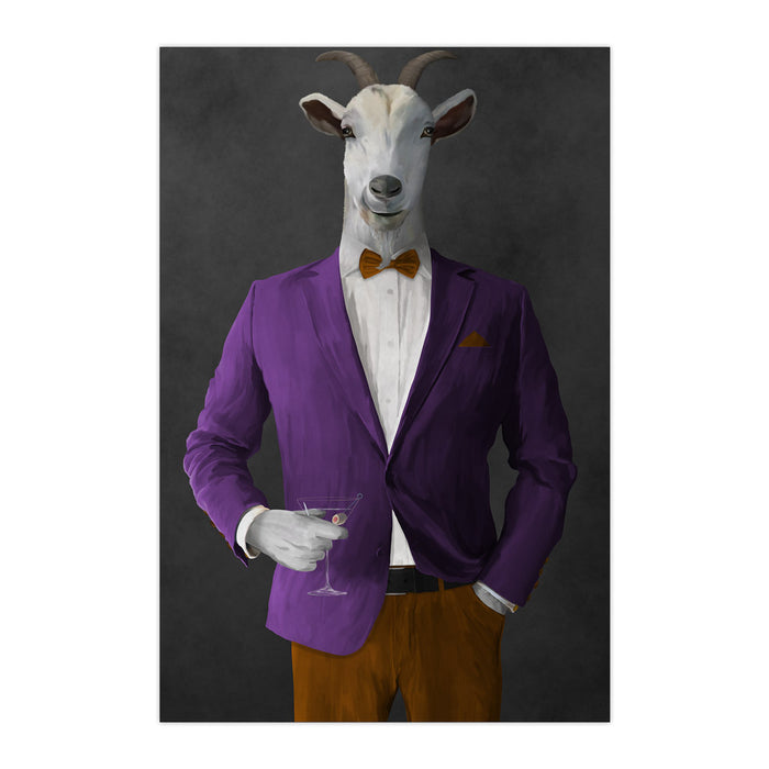 Goat Drinking Martini Art - Purple and Orange Suit