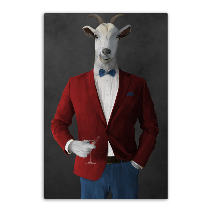 Goat Drinking Martini Art - Red and Blue Suit