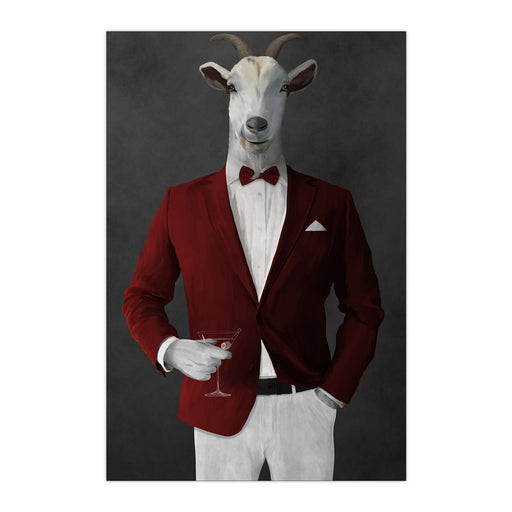 Goat Drinking Martini Art - Red and White Suit