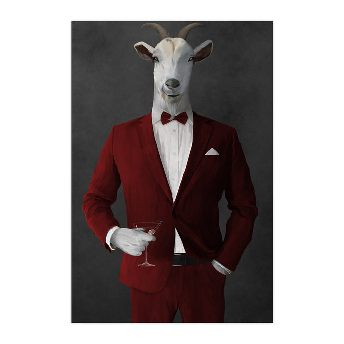 Goat Drinking Martini Art - Red Suit