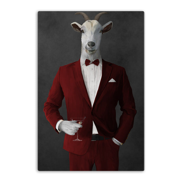 Goat Drinking Martini Art - Red Suit