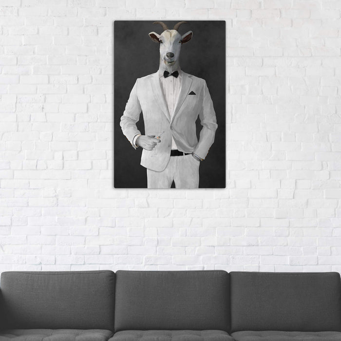 Goat Drinking Martini Art - White Suit