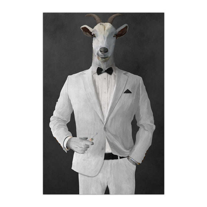 Goat Drinking Martini Art - White Suit