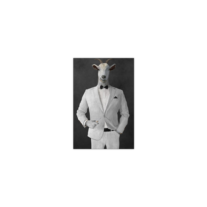 Goat Drinking Martini Art - White Suit