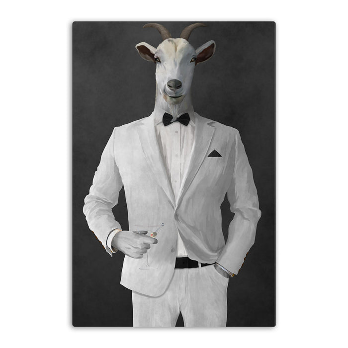 Goat Drinking Martini Art - White Suit