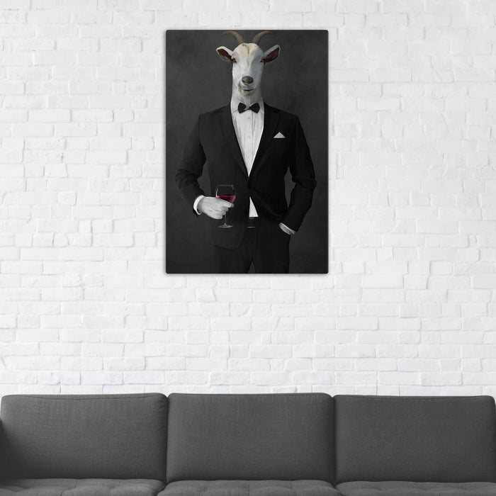 Goat Drinking Red Wine Art - Black Suit