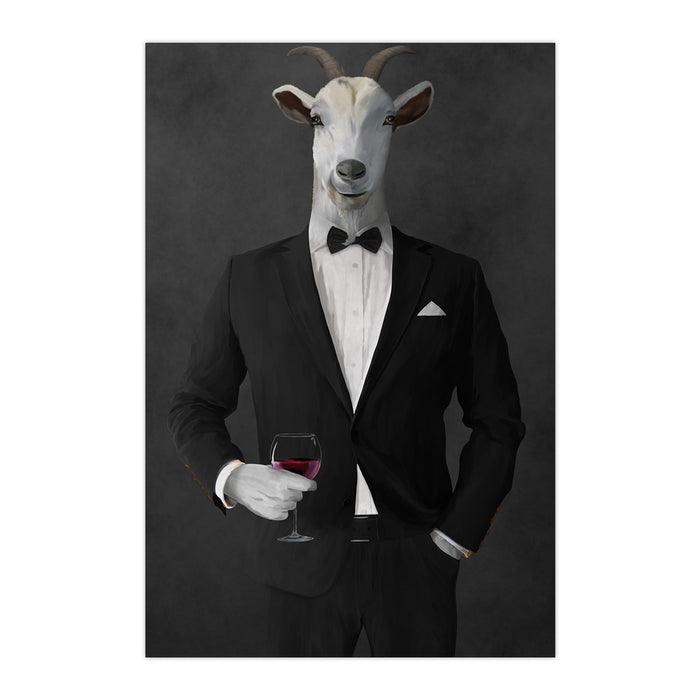 Goat Drinking Red Wine Art - Black Suit