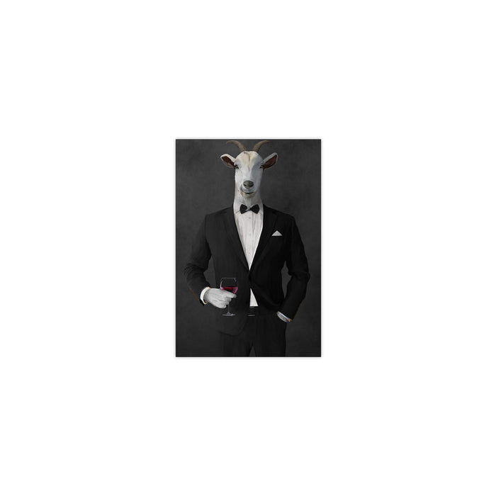 Goat Drinking Red Wine Art - Black Suit