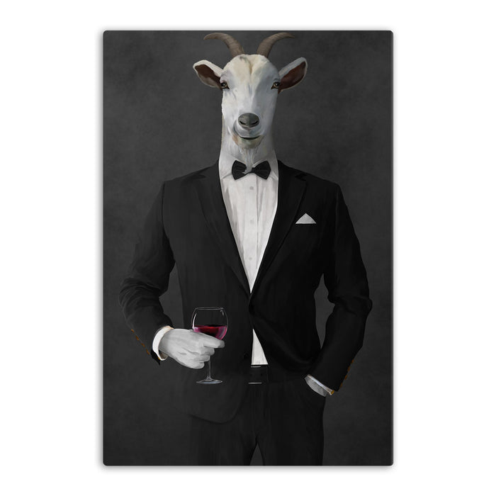 Goat Drinking Red Wine Art - Black Suit
