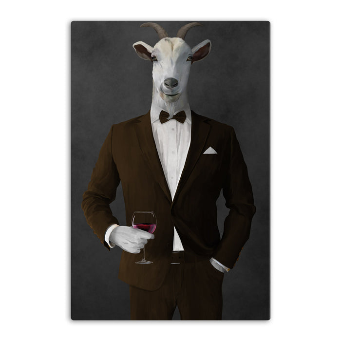 Goat Drinking Red Wine Art - Brown Suit