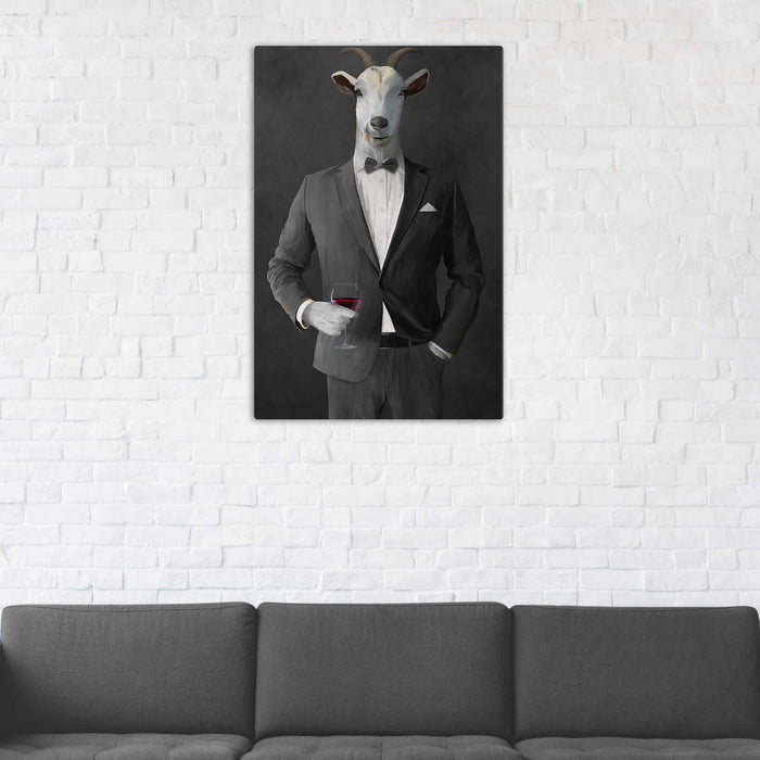 Goat Drinking Red Wine Art - Gray Suit