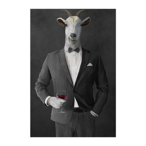 Goat Drinking Red Wine Art - Gray Suit