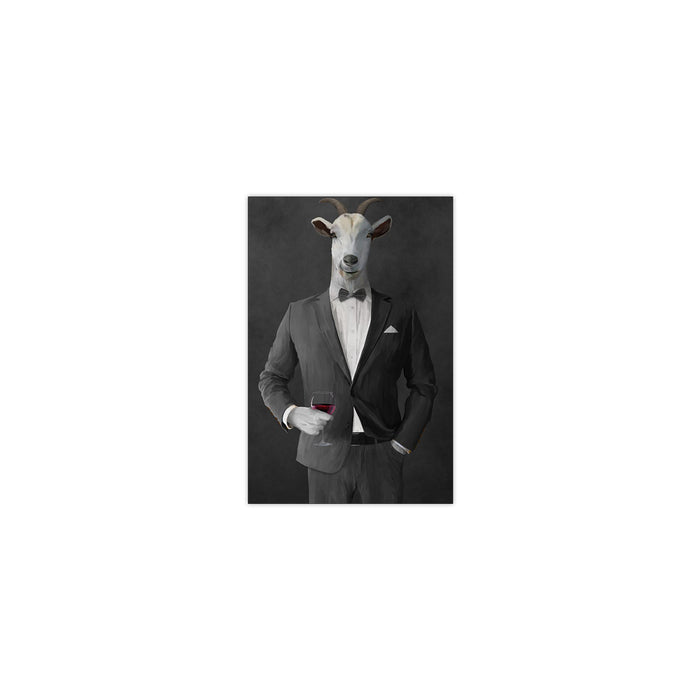 Goat Drinking Red Wine Art - Gray Suit