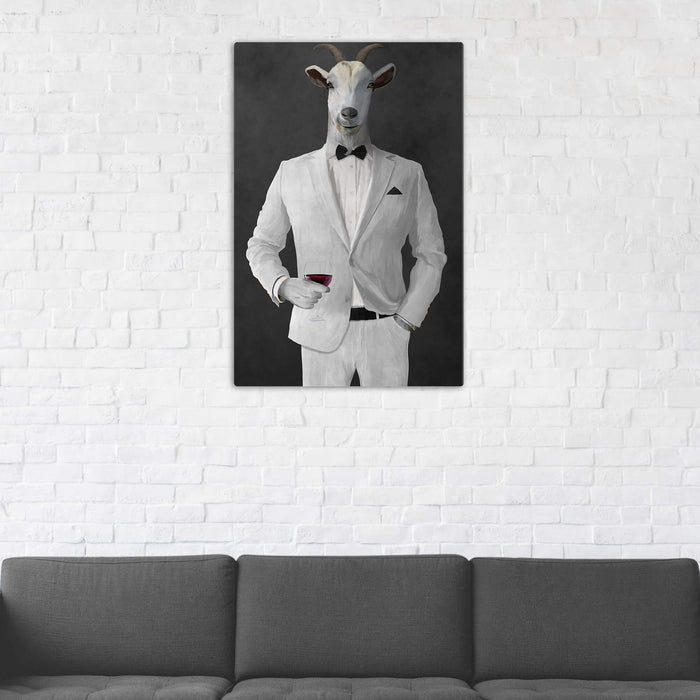 Goat Drinking Red Wine Art - White Suit