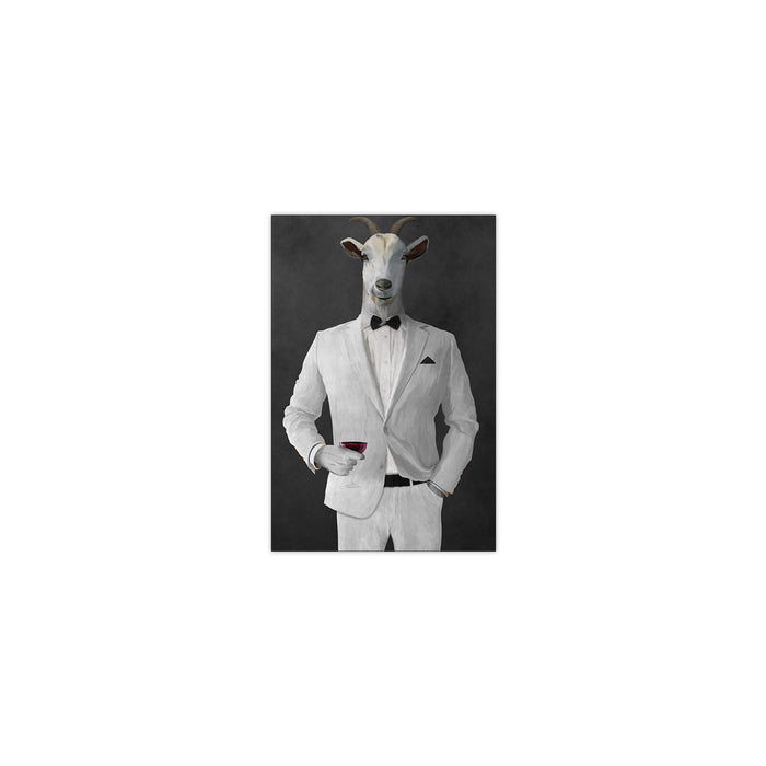 Goat Drinking Red Wine Art - White Suit