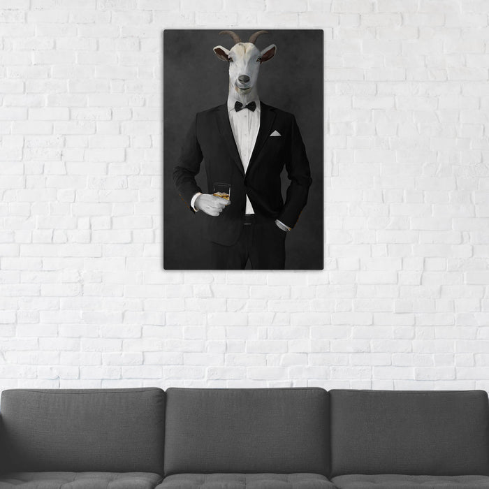 Goat Drinking Whiskey Art - Black Suit