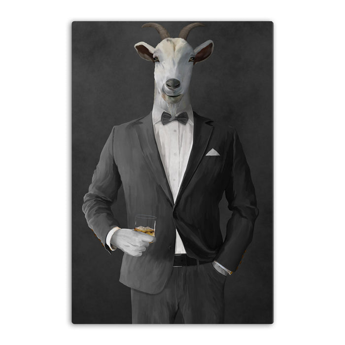 Goat Drinking Whiskey Art - Gray Suit
