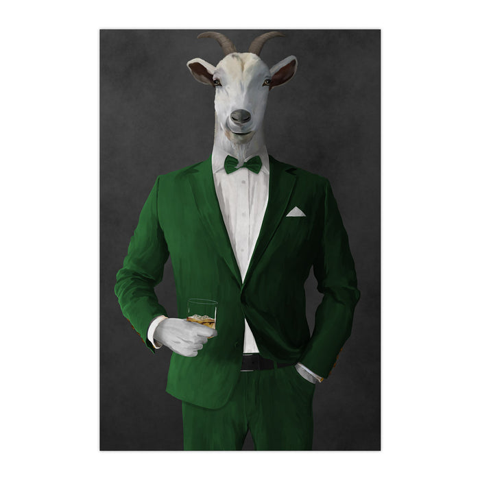 Goat Drinking Whiskey Art - Green Suit