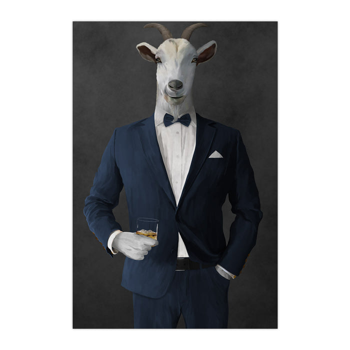 Goat Drinking Whiskey Art - Navy Suit