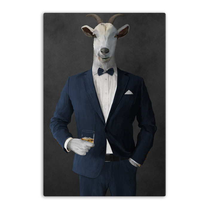 Goat Drinking Whiskey Art - Navy Suit