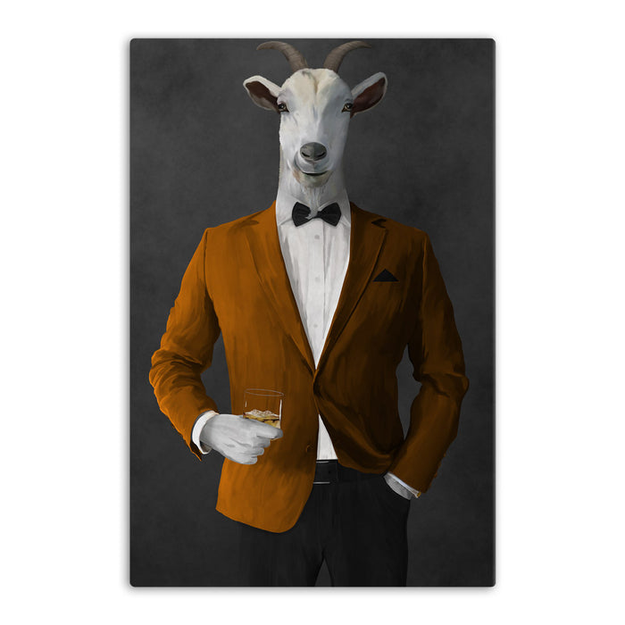 Goat Drinking Whiskey Art - Orange and Black Suit