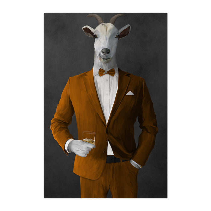 Goat Drinking Whiskey Art - Orange Suit