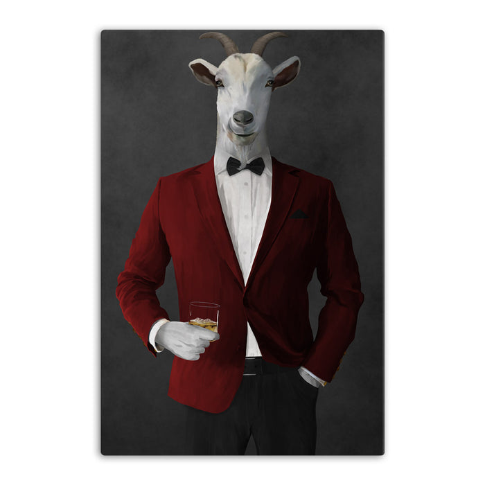 Goat Drinking Whiskey Art - Red and Black Suit