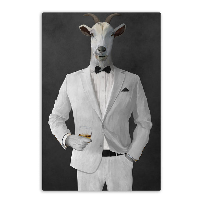Goat Drinking Whiskey Art - White Suit