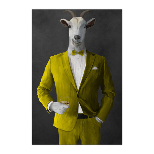 Goat Drinking Whiskey Art - Yellow Suit