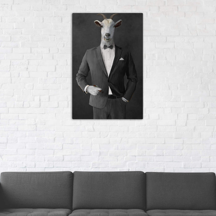 Goat Smoking Cigar Art - Gray Suit