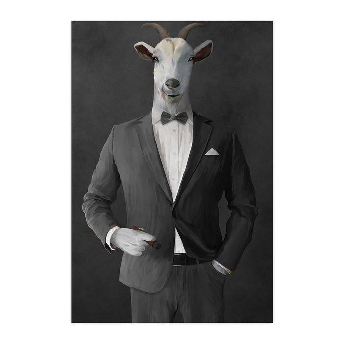 Goat Smoking Cigar Art - Gray Suit