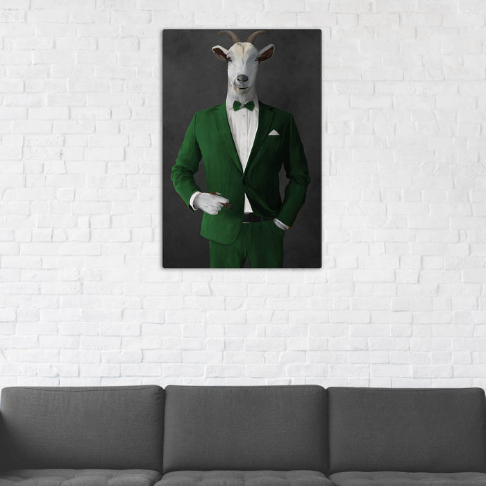 Goat Smoking Cigar Art - Green Suit