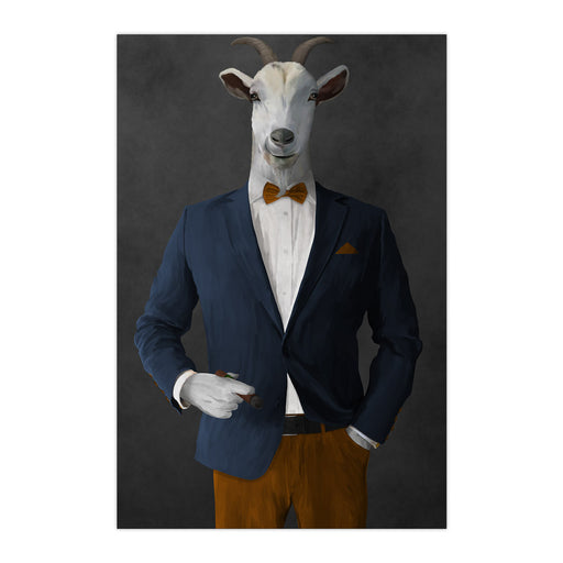 Goat Smoking Cigar Art - Navy and Orange Suit