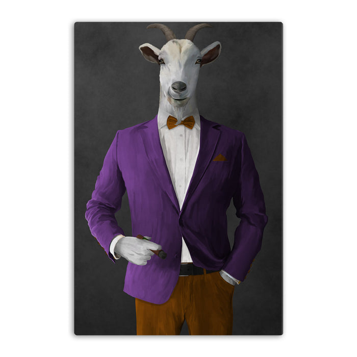 Goat Smoking Cigar Art - Purple and Orange Suit