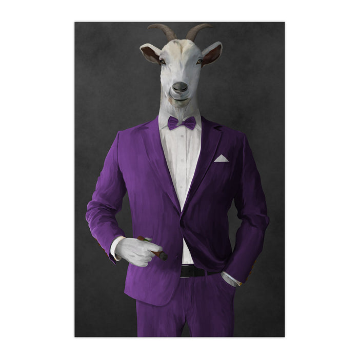 Goat Smoking Cigar Art - Purple Suit