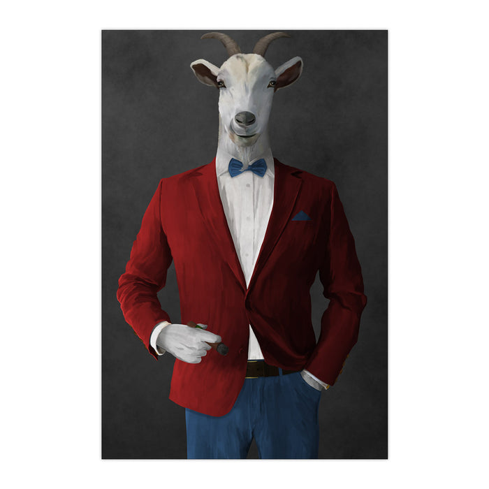 Goat Smoking Cigar Art - Red and Blue Suit