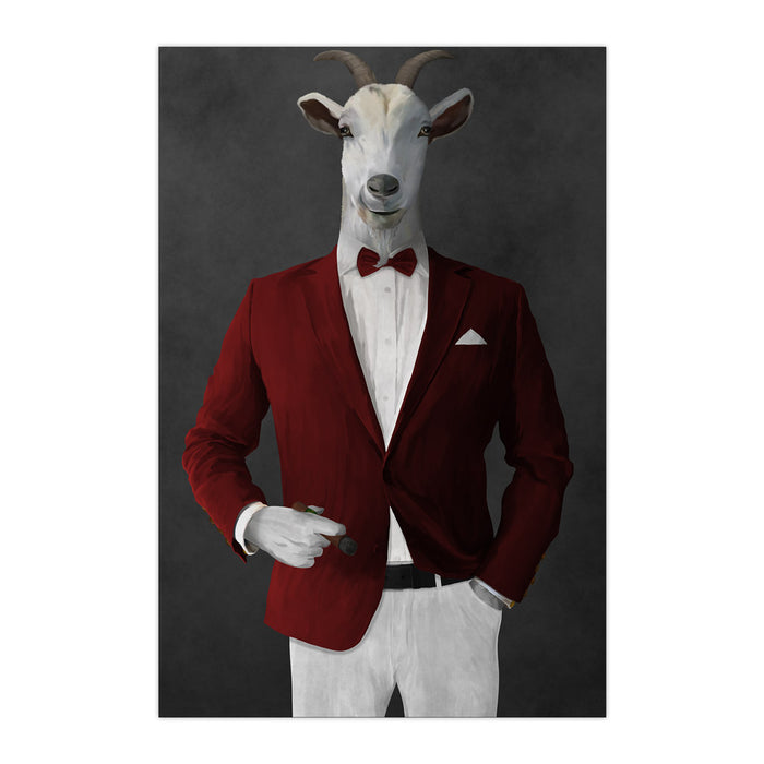 Goat Smoking Cigar Art - Red and White Suit